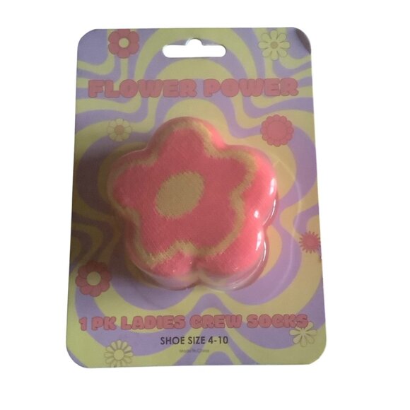 Flower Power Ladies Crew Socks Shoe Size 4-10 98% Polyester 2% Spandex By Majest - Picture 1 of 6